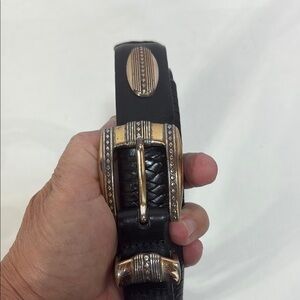 Brighton Black, silver and Gold Men's braided leather Belt